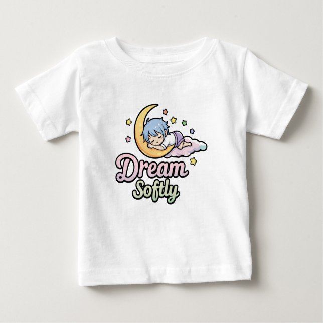 Cute Sleepy Moon Illustration with Quote Baby T-shirt (Vorderseite)
