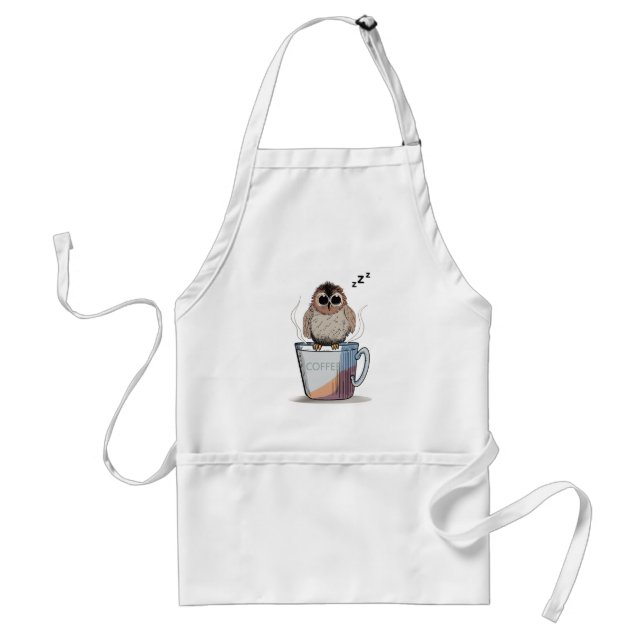 Cute Sleepy Owl Coffee Sketch Whimsical Apron Schürze (Vorne)