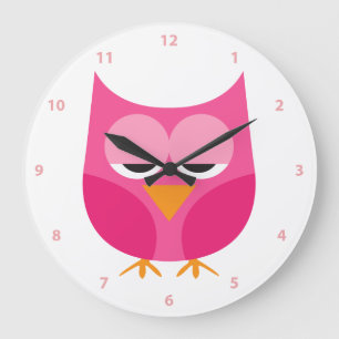 Cute Sleepy Pink Owl With Numbers Große Wanduhr