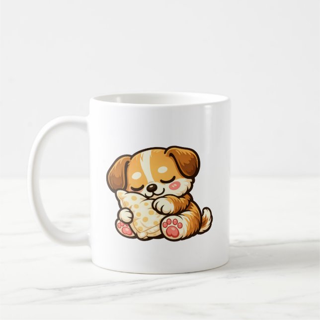 Cute Sleepy Puppy with Pillow Kaffeetasse (Links)