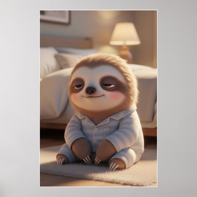 Cute Sleepy Sloth Pajamas Art Poster (Vorne)