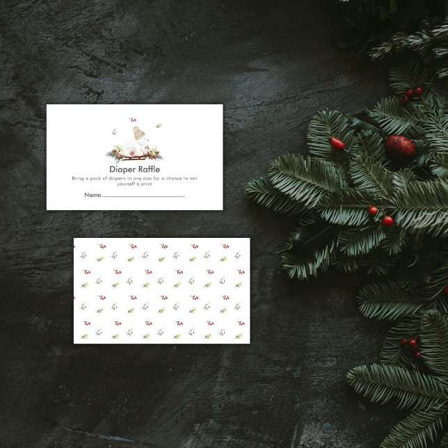 Cute Sleigh Polar Bear Diaper Raffle Baby Shower  Begleitkarte (Cute Sleigh Polar Bear Diaper Raffle Baby Shower Enclosure Card)