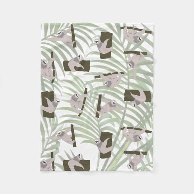 Cute Sloth Animal Pattern in Wild Forest Fleecedecke (Vorderseite)