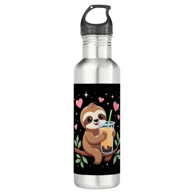 Cute Sloth Boba Bubble Milk Tea Kawaii Women Girls Edelstahlflasche (Vorderseite)