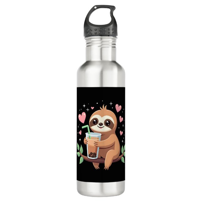 Cute Sloth Boba Bubble Milk Tea Kawaii Women Girls Edelstahlflasche (Vorderseite)
