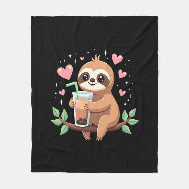 Cute Sloth Boba Bubble Milk Tea Kawaii Women Girls Fleecedecke (Vorderseite)