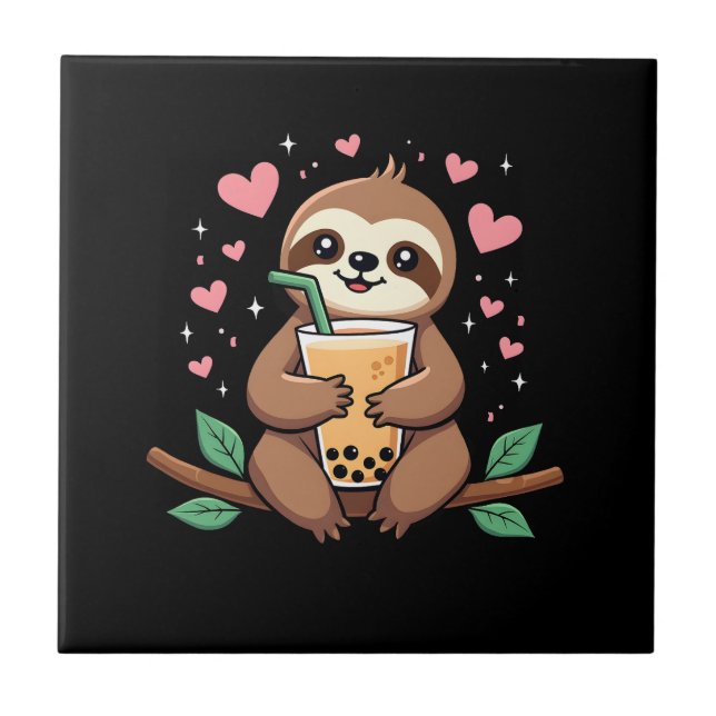 Cute Sloth Boba Bubble Milk Tea Kawaii Women Girls Fliese (Vorderseite)