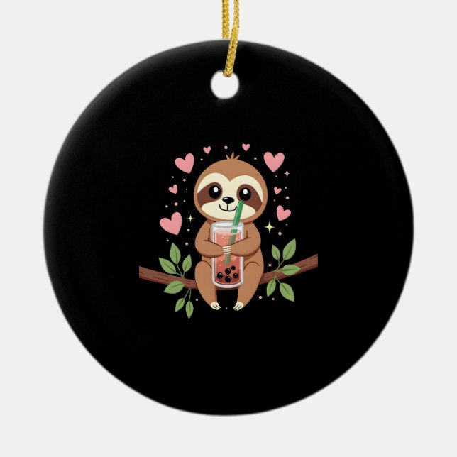 Cute Sloth Boba Bubble Milk Tea Kawaii Women Girls Keramik Ornament (Vorne)