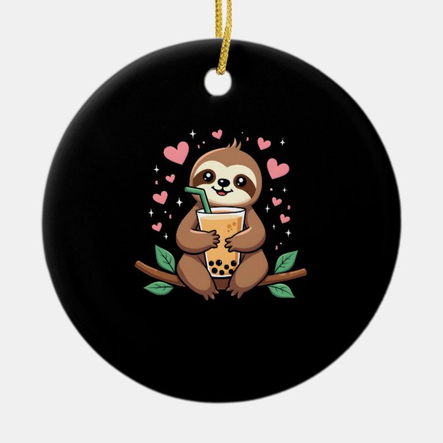 Cute Sloth Boba Bubble Milk Tea Kawaii Women Girls Keramik Ornament (Vorne)
