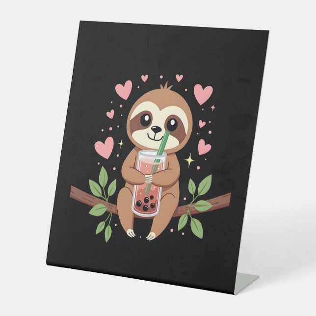 Cute Sloth Boba Bubble Milk Tea Kawaii Women Girls Sockelschild (Vorderseite)