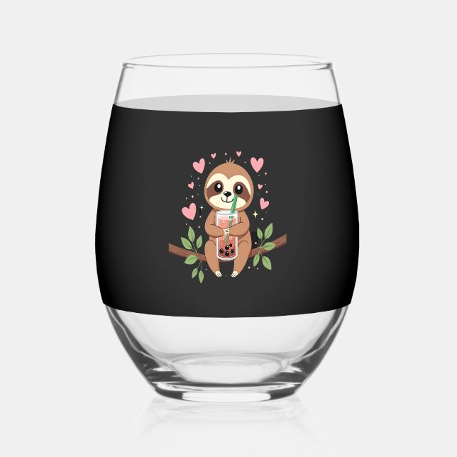 Cute Sloth Boba Bubble Milk Tea Kawaii Women Girls Weinglas Ohne Stiel (Vorderseite)