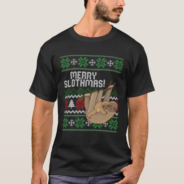 Cute sloth Christmas Merry sloths ugly T-Shirt (Vorderseite)