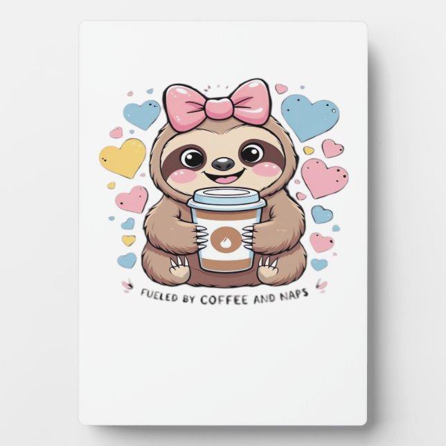 Cute Sloth Coffee Lover Shirt � Funny Fueled by Co Fotoplatte (Vorderseite)