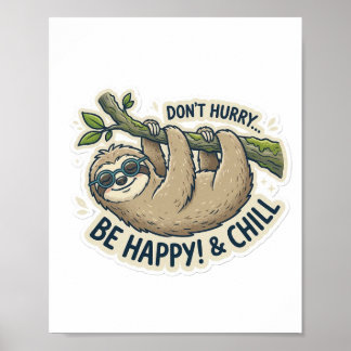 Cute Sloth "Don't Hurry Be Happy & Chill" Funny Poster