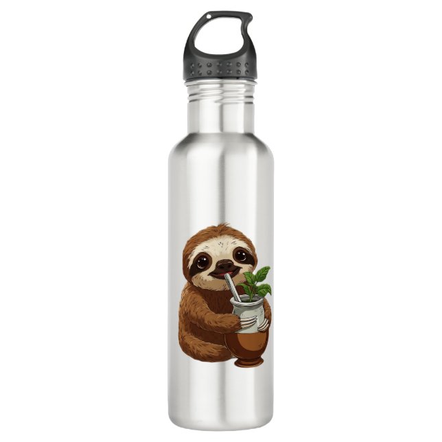 Cute Sloth Drinking Yerba Mate � Adorable Kawaii A Edelstahlflasche (Vorderseite)