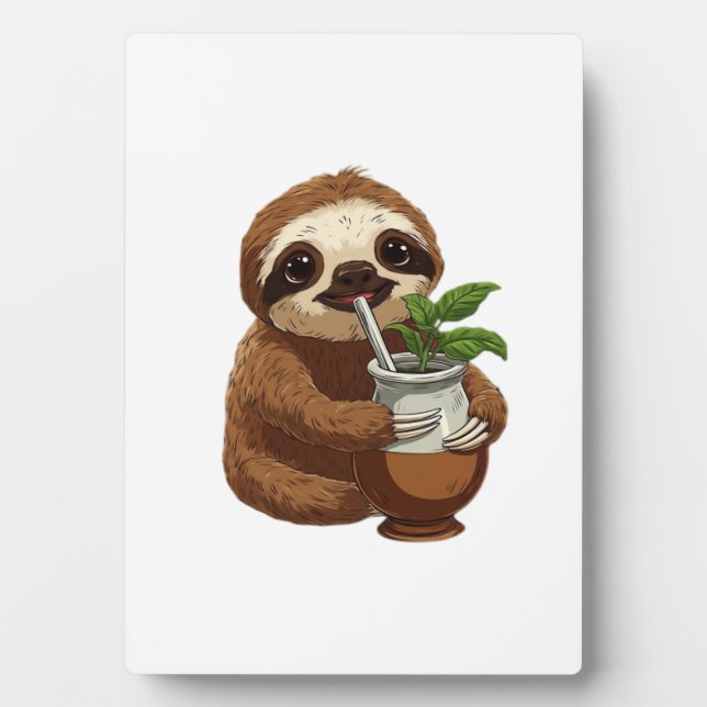 Cute Sloth Drinking Yerba Mate � Adorable Kawaii A Fotoplatte (Vorderseite)