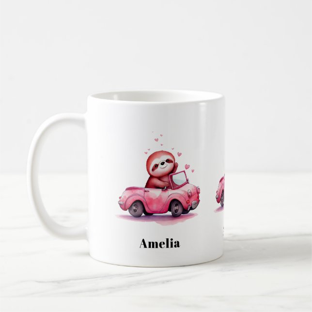 Cute Sloth Driving a Pink Convertible Kaffeetasse (Links)