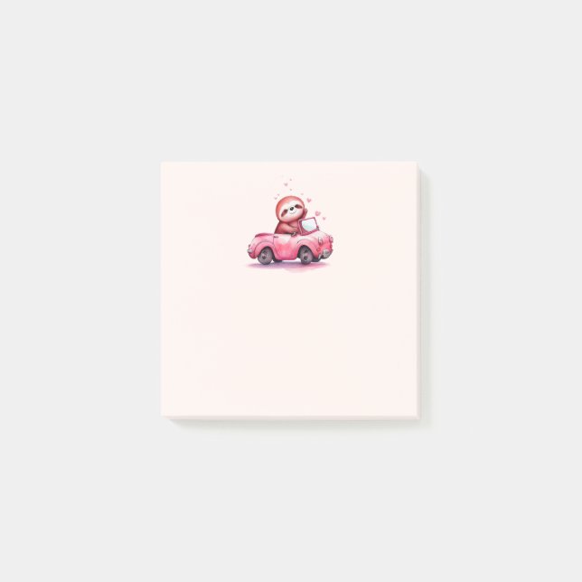 Cute Sloth Driving a Pink Convertible Post-it Klebezettel (Vorderseite)