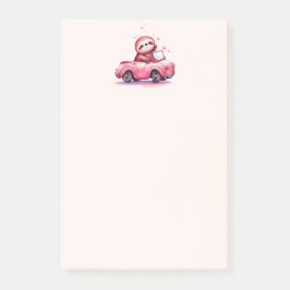 Cute Sloth Driving a Pink Convertible Post-it Klebezettel