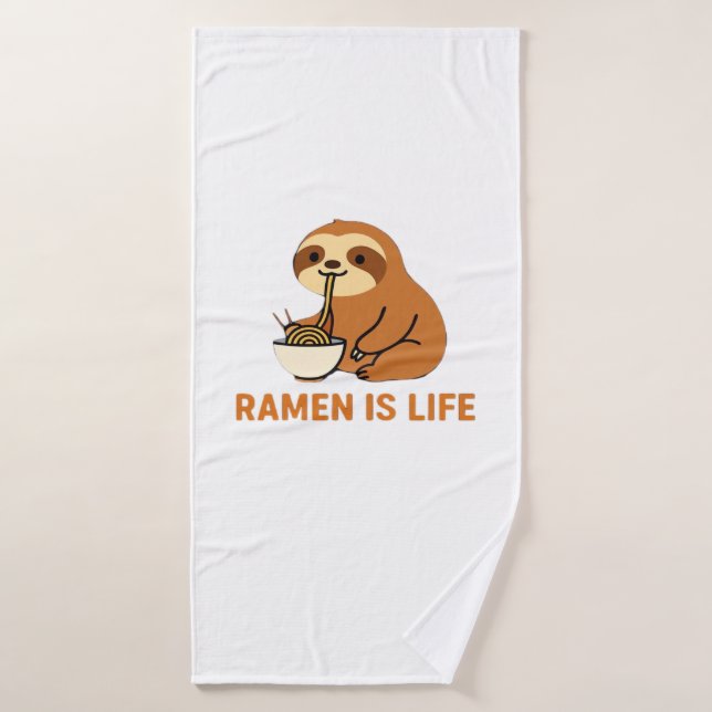 Cute Sloth Eating Ramen � Funny Noodle Lover Desig Badehandtuch (Badehandtuch)