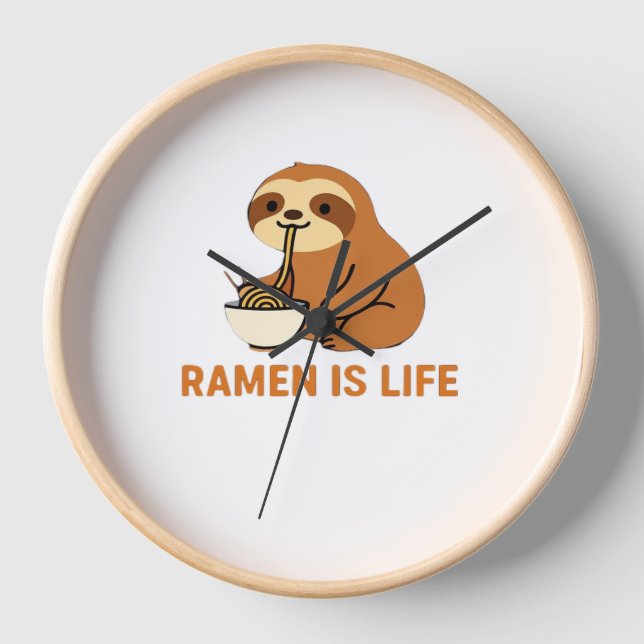 Cute Sloth Eating Ramen � Funny Noodle Lover Desig Uhr (Vorderseite)