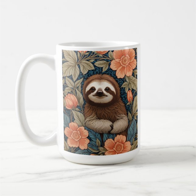 Cute Sloth Elegant Floral William Morris Inspired Kaffeetasse (Links)