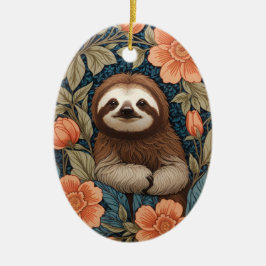 Cute Sloth Elegant Floral William Morris Inspired Keramik Ornament