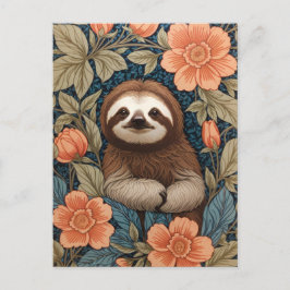 Cute Sloth Elegant Floral William Morris Inspired Postkarte