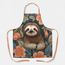 Cute Sloth Elegant Floral William Morris Inspired Schürze