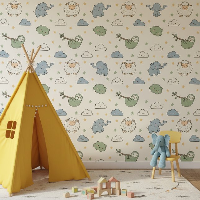 Cute Sloth Elephant Sheep Pattern ID1233 Tapete (Von Creator hochgeladen)