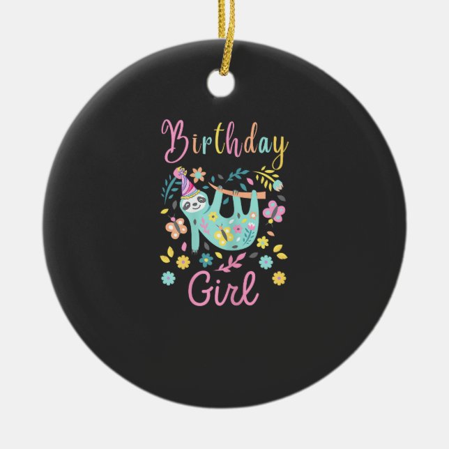 Cute Sloth Floral Girls Birthday Party T-Shirt Keramik Ornament (Vorne)