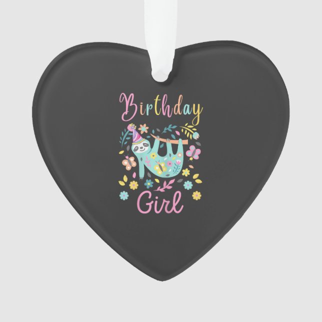 Cute Sloth Floral Girls Birthday Party T-Shirt Ornament (Vorderseite)