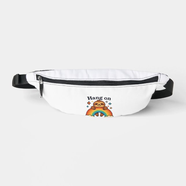 Cute Sloth �Hang On� Rainbow Positive Quote Sticke Bauchtasche (Vorderseite)