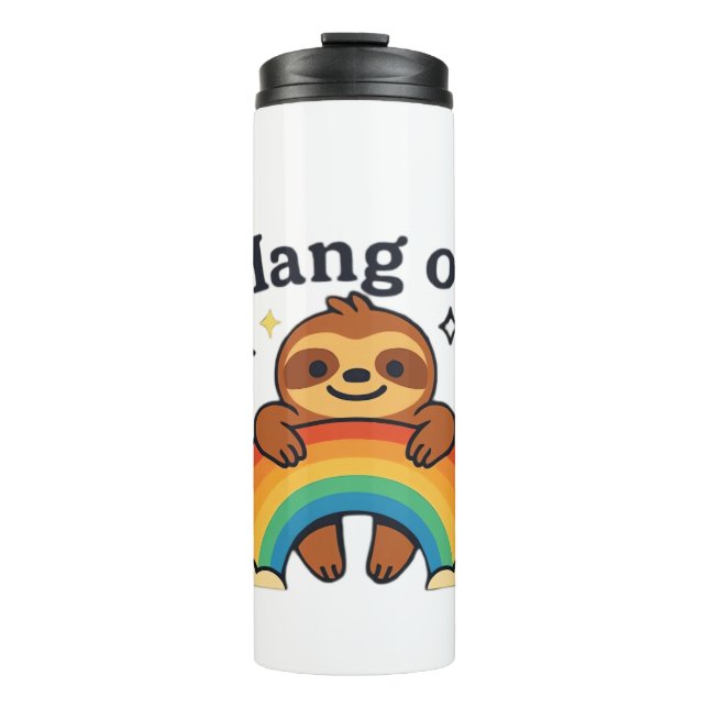 Cute Sloth �Hang On� Rainbow Positive Quote Sticke Thermosbecher (Vorderseite)
