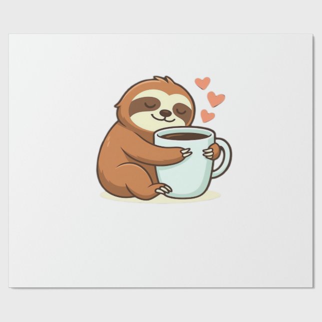 Cute Sloth Hugging Big Coffee Cup Premium T-Shirt Geschenkpapier (Flach)