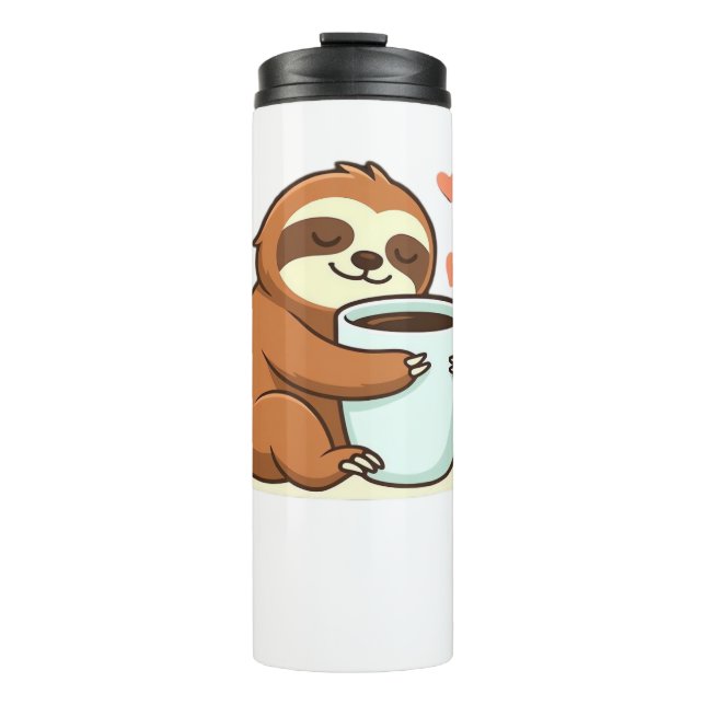 Cute Sloth Hugging Big Coffee Cup Premium T-Shirt Thermosbecher (Vorderseite)