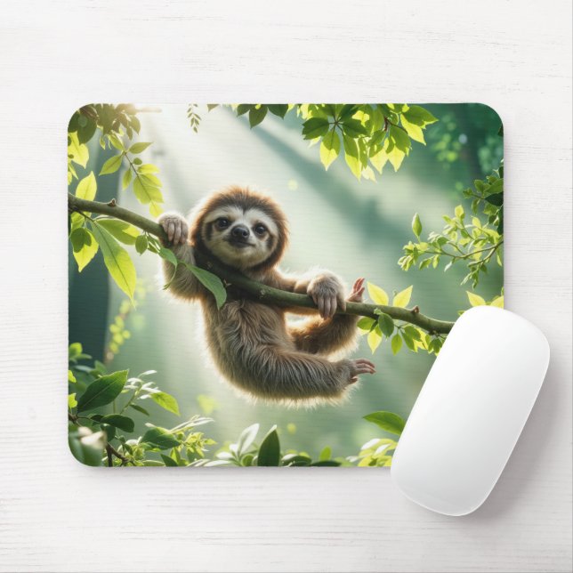 Cute Sloth In Sunbeams Mousepad (Mit Mouse)