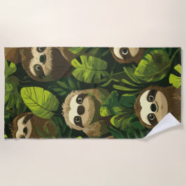 Cute Sloth Jungle Pattern – Green Leaf Design Strandtuch