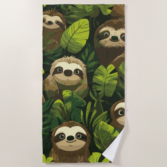 Cute Sloth Jungle Pattern – Green Leaf Design Strandtuch (Vorderseite)