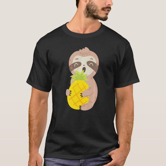 Cute Sloth Pineapple  Tropical Fruit Food T-Shirt (Vorderseite)