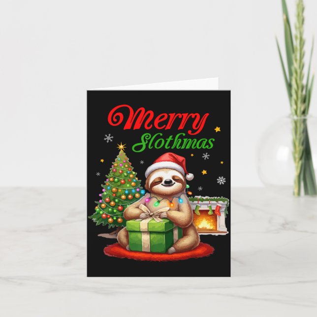 Cute Sloth Santa Christmas Merry Slothmas Slo Ho H Karte (Vorderseite)