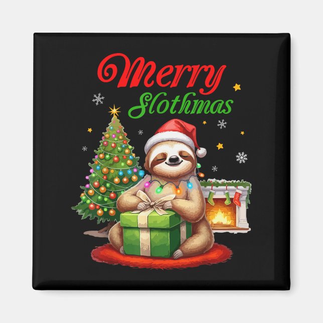 Cute Sloth Santa Christmas Merry Slothmas Slo Ho H Magnet (Vorne)