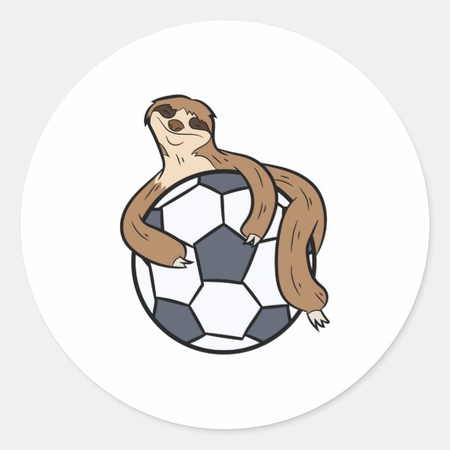 Cute Sloth Soccer Kids Lazy Sloth With Soccer Ball Runder Aufkleber (Vorderseite)
