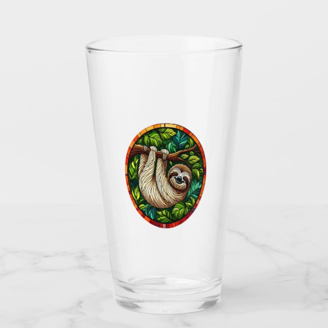 Cute Sloth Stained Glass Ornament Glas (Vorderseite)