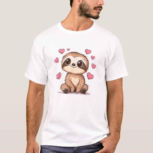 Cute Sloth Surrounded By Hearts Love T-Shirt (Vorderseite)