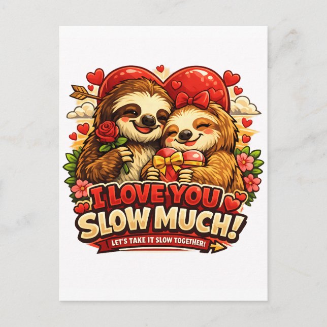 Cute Sloth Valentine’s Day Love Design, I Love You Postkarte (Vorderseite)