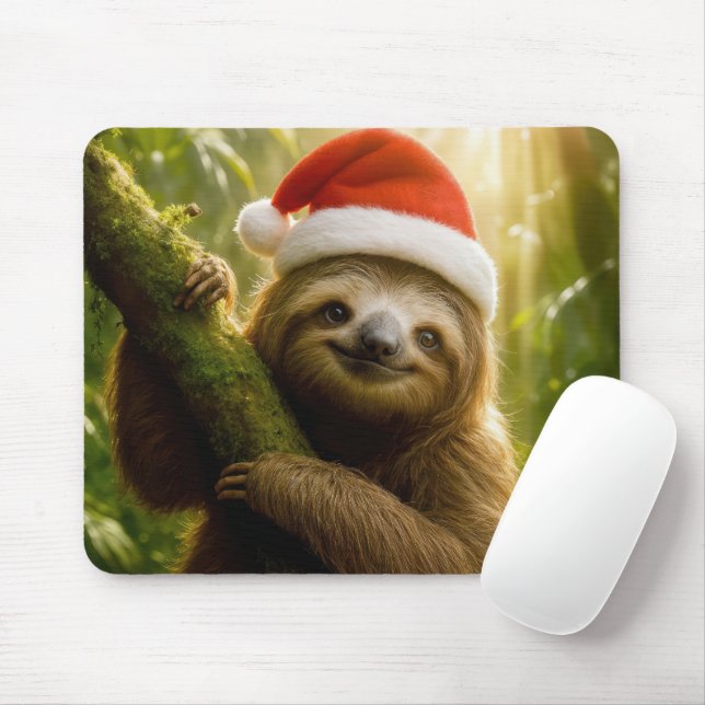 Cute Sloth Wearing a Santa Hat Mousepad (Mit Mouse)