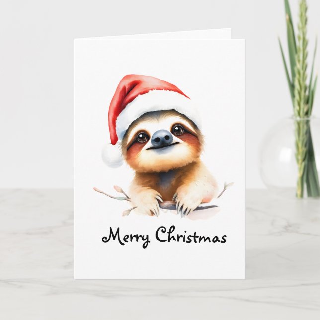 Cute Sloth Wearing Santa Hat Karte (Vorderseite)