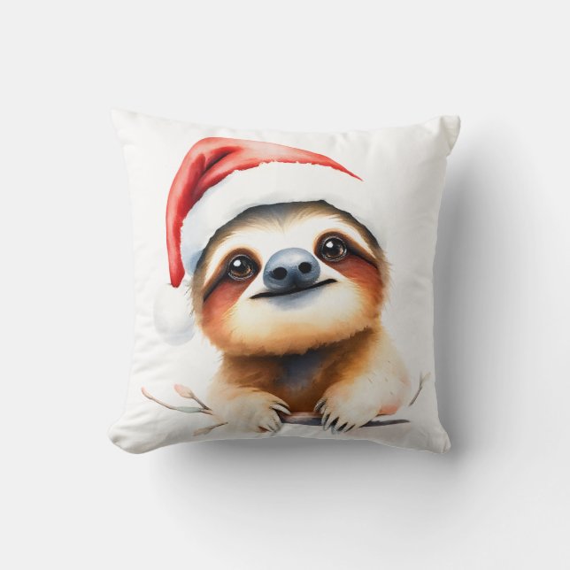 Cute Sloth Wearing Santa Hat Kissen (Vorderseite)