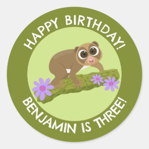 Cute slow loris personalisierte Cartoon Geburtstag Runder Aufkleber